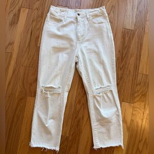Universal Thread White Straight-Leg Distressed Jeans- 25” inseam